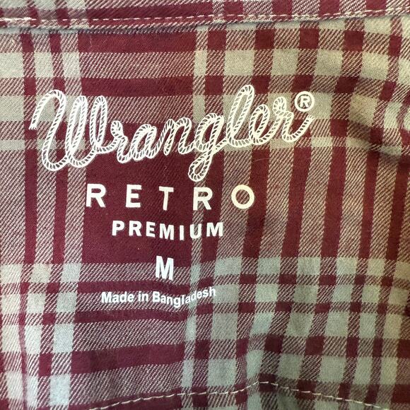 Men's Wrangler Retro Maroon Plaid Embroidered Bobcat Texas State Size M - Picture 4 of 8